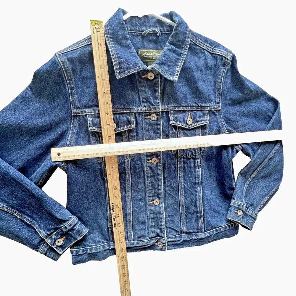 Eddie Bauer Button Down Denim Jean Jacket Womens Medium Blue western Collared M. - Image 3