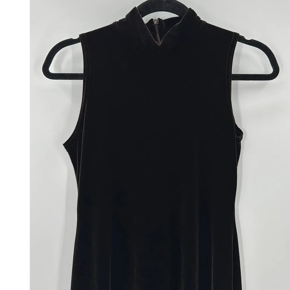 Vintage Ronni Nicole chocolate brown velvet maxi Mock Neck Dress size S 90s - Image 6
