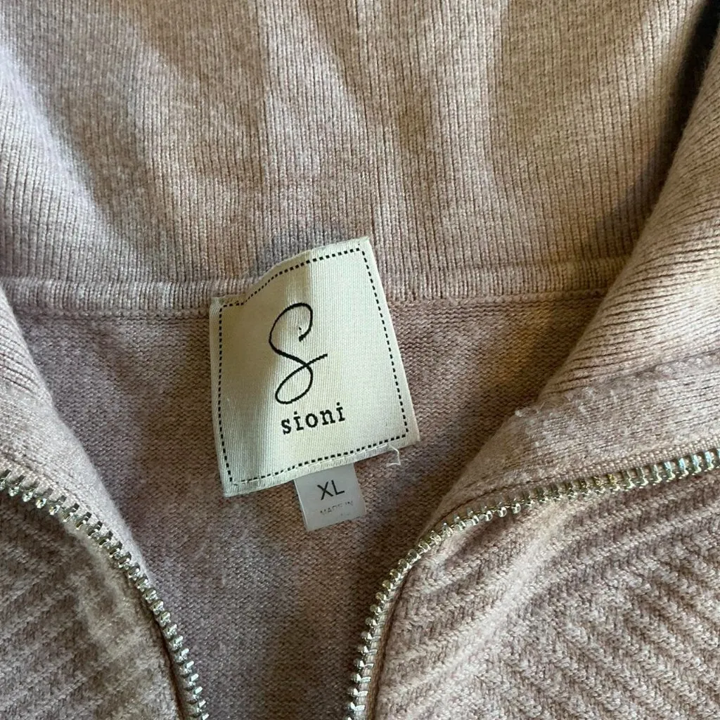 Sioni Women's Quarter Zip Pull Over Textured Sweater size XL Pink - Image 2