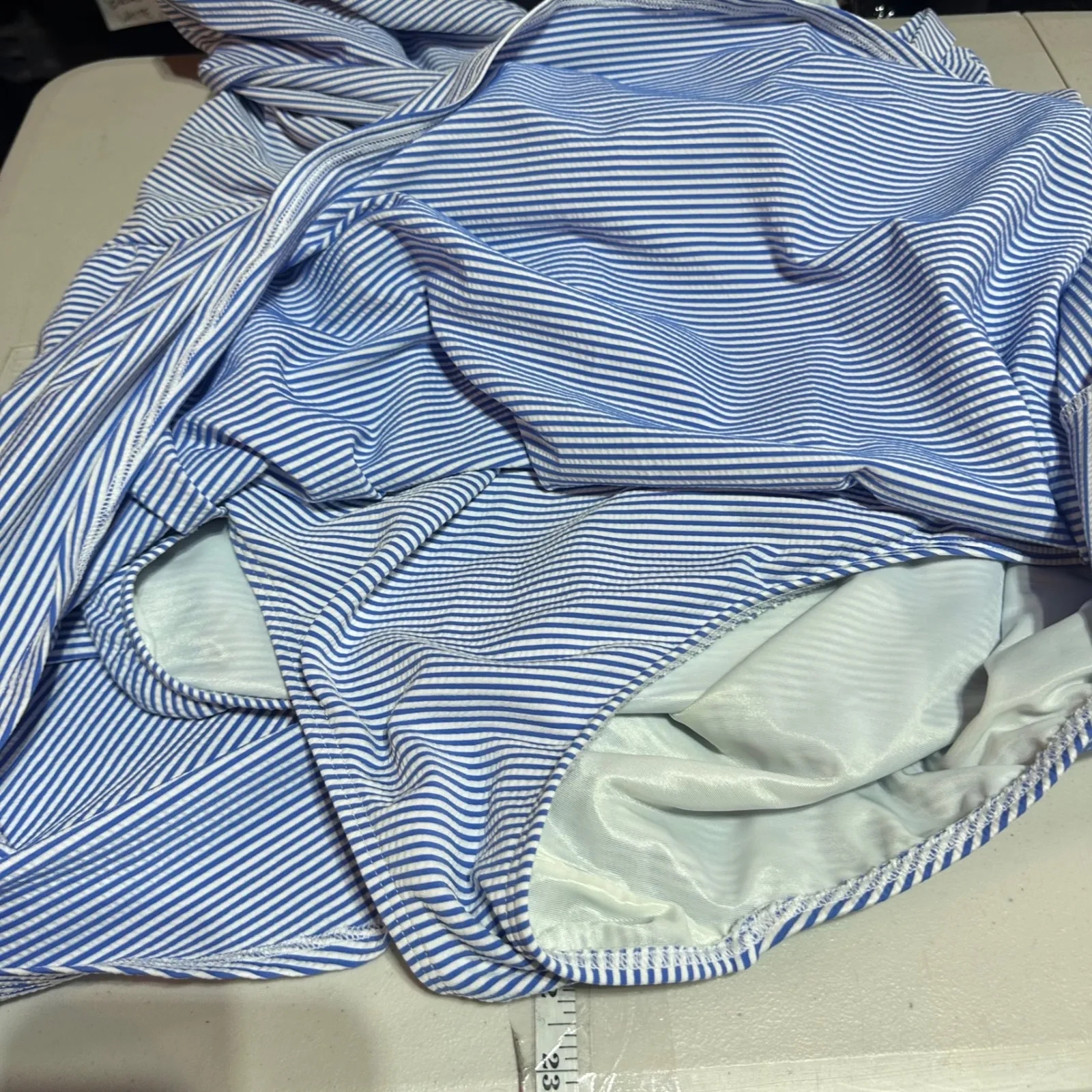 Lands End Womens 26W Blue White Striped Faux‎ Wrap Swim Dress Tummy Control - Image 9