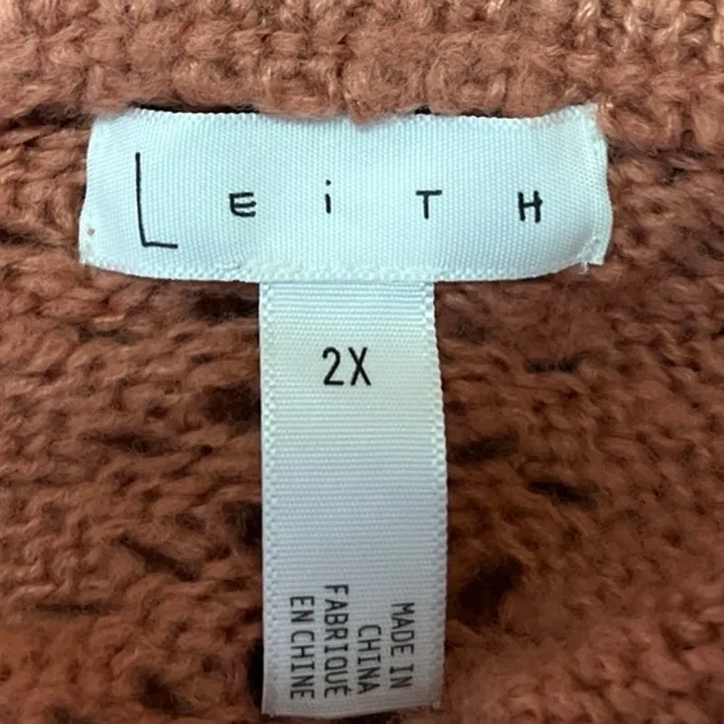 Leith Women Orange Coral Crochet Open Cable Knit Long Sleeve Sweater Top Size 2X - Image 3