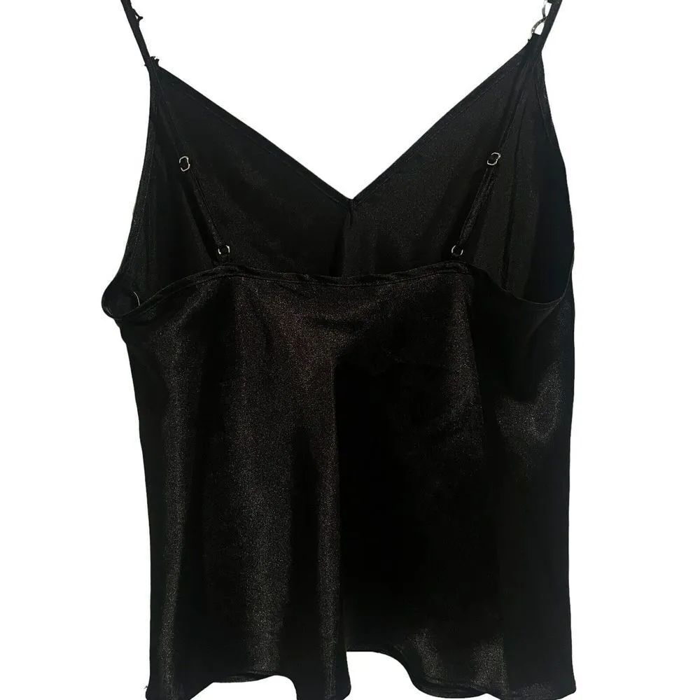In Bloom By Jonquil Cami Top Sheer Satin Spaghetti Strap Sleepwear Large NEW Black - Image 10