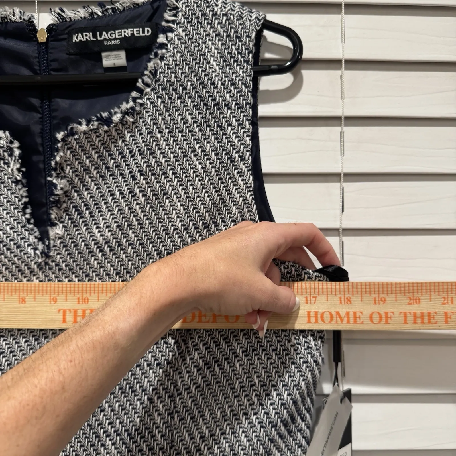 NEW Karl Lagerfeld Paris Dress Navy Blue White Tweed Shift Preppy Pockets Sz 8‎ - Image 10