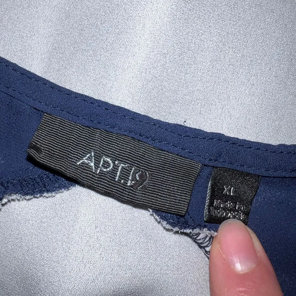 Apt 9 Womens Blouse Top Shirt Lace Trim Silky Lightweight Long Sleeve Blue XL - Image 9