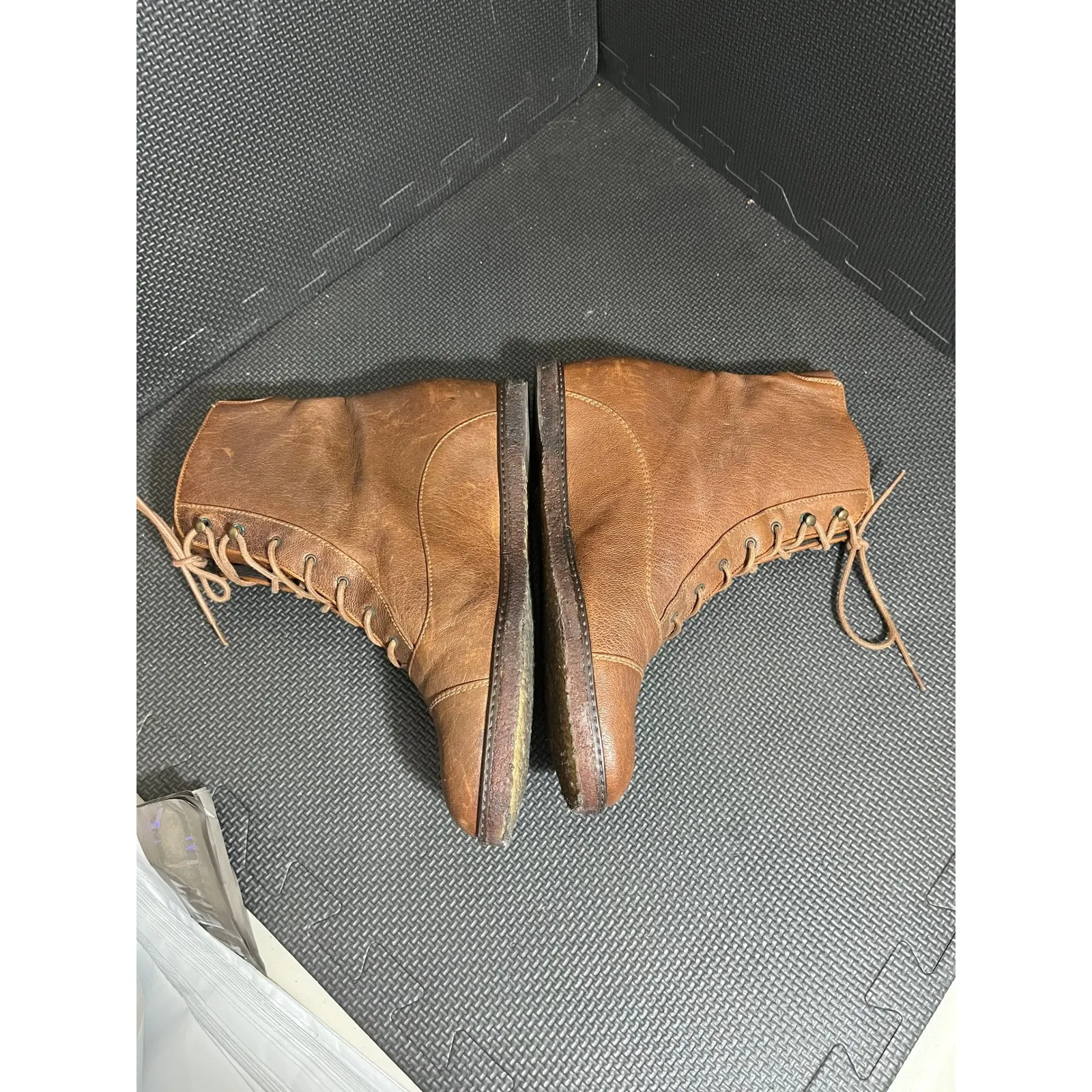 Stuart Weitzman Brown Leather Lace Up Ankle Boots Hidden Wedge Combat Size 9 - Image 4