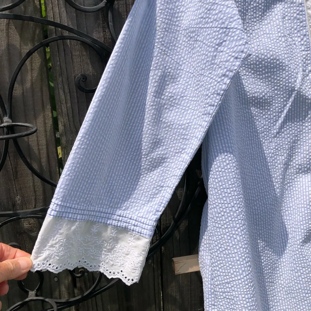 Eileen West | Seersucker Summer Robe Blue & White Size XS Cottagecore (no belt) - Image 2