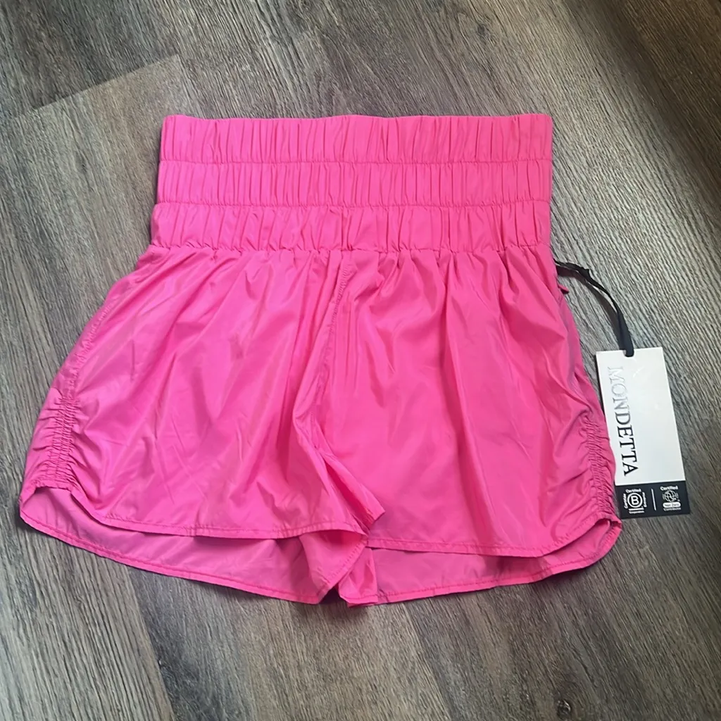 Mondetta Pink Smocked Waistband Lined Shorts with Zipper Key Pocket NWT - Image 2