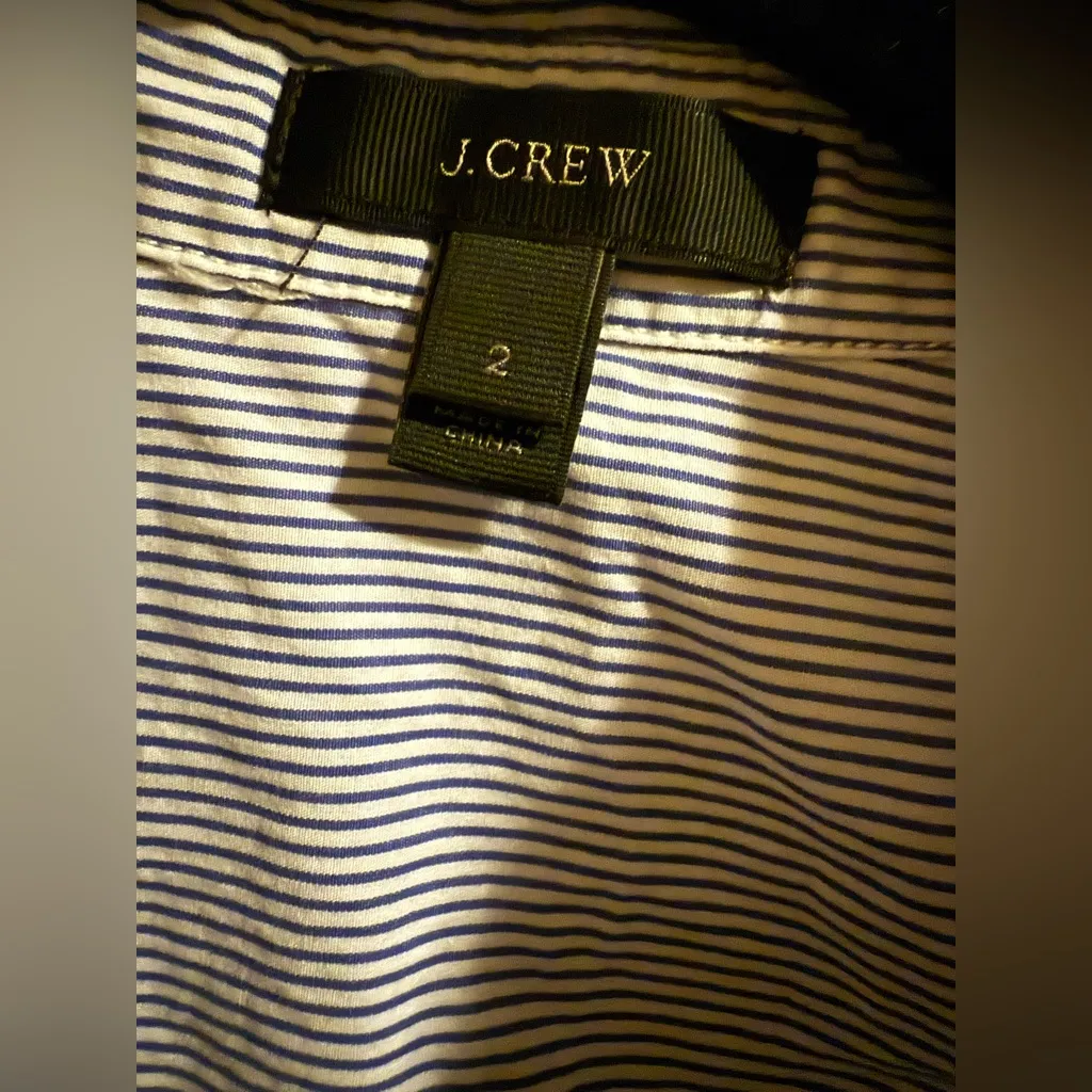 J. Crew Blue Blue And White Striped Top Button Cuffed Cap Sleeve Blouse - Image 2