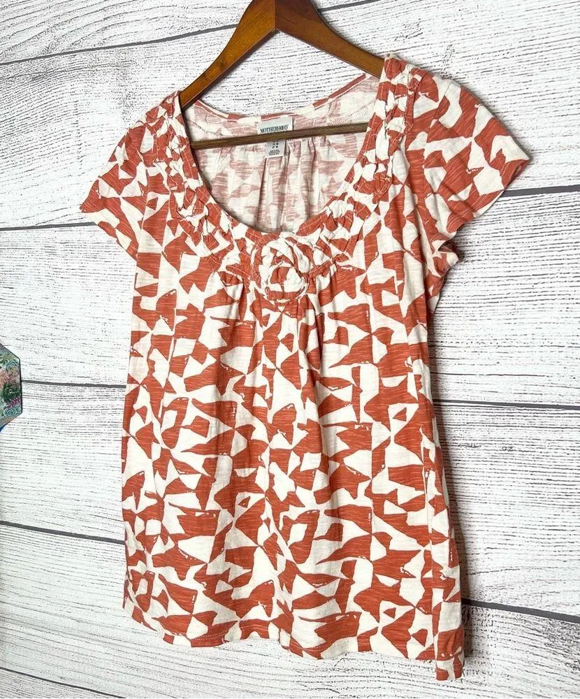 Motherhood Maternity Orange & White Textured Cotton Summer Top Size Medium - Image 2