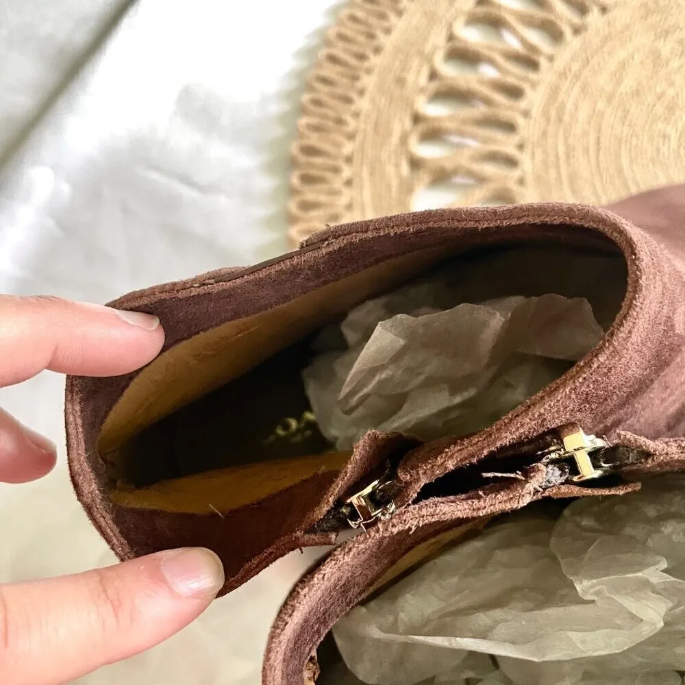 Coach Maya Suede/Polished-Calf Ankle Wedge Boots Brown Women’s Size 10 Q5328 - Image 10