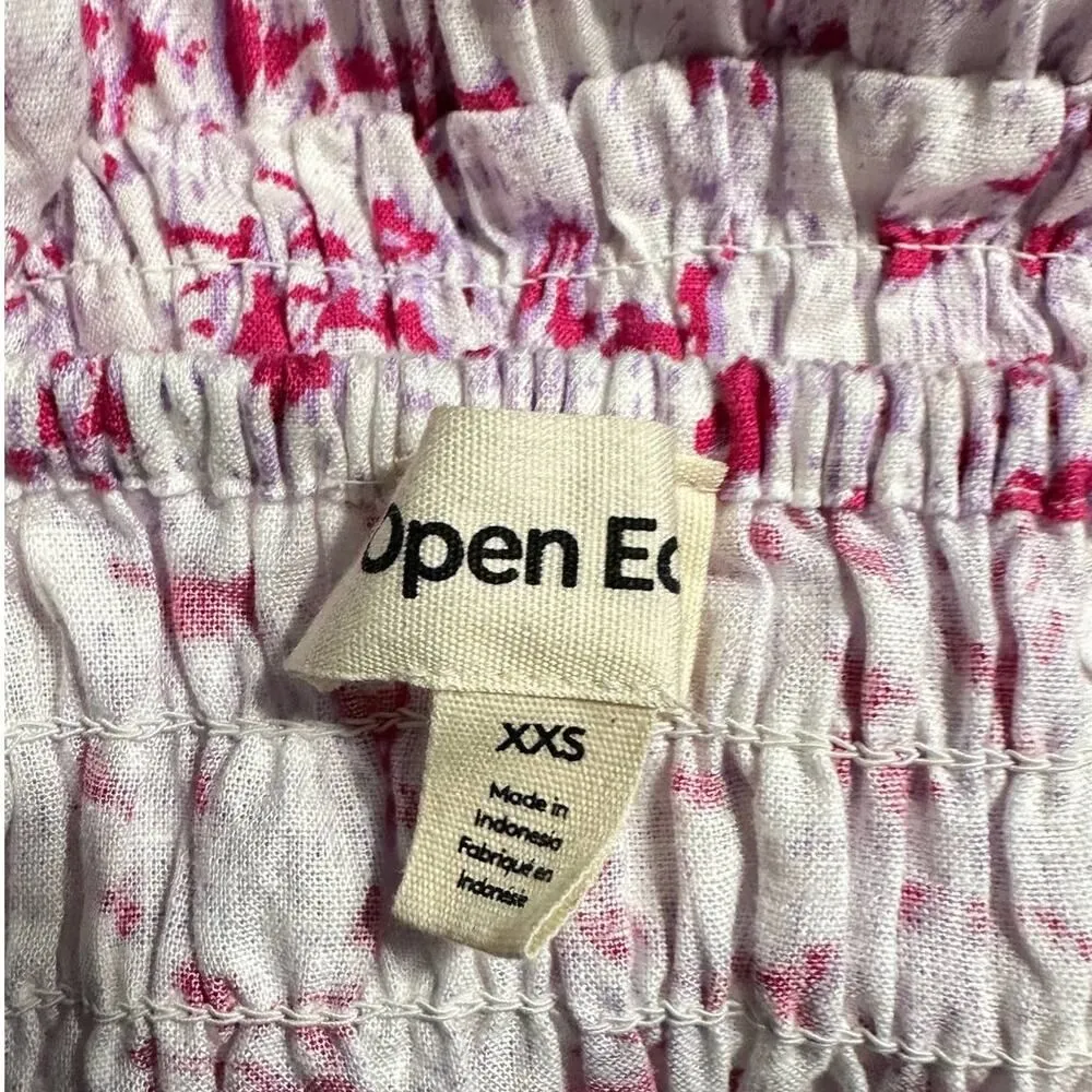 Open Edit White Pink Puff Sleeve Linen Blend Crop Top Women's Size XXS NWT - Image 4