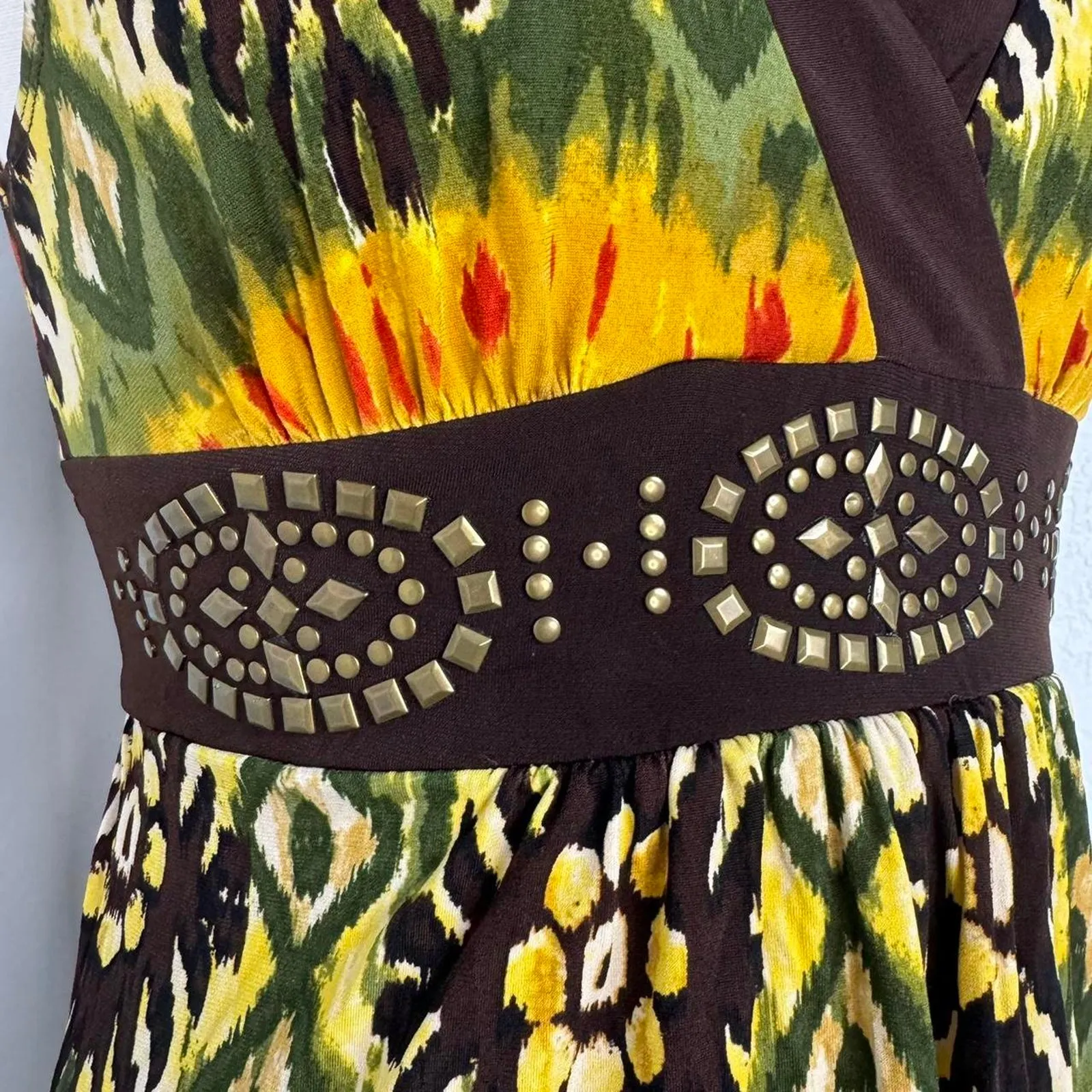 Multi Colored Boho Printed V-Neck Sleeveless Dress Size Small - Image 4
