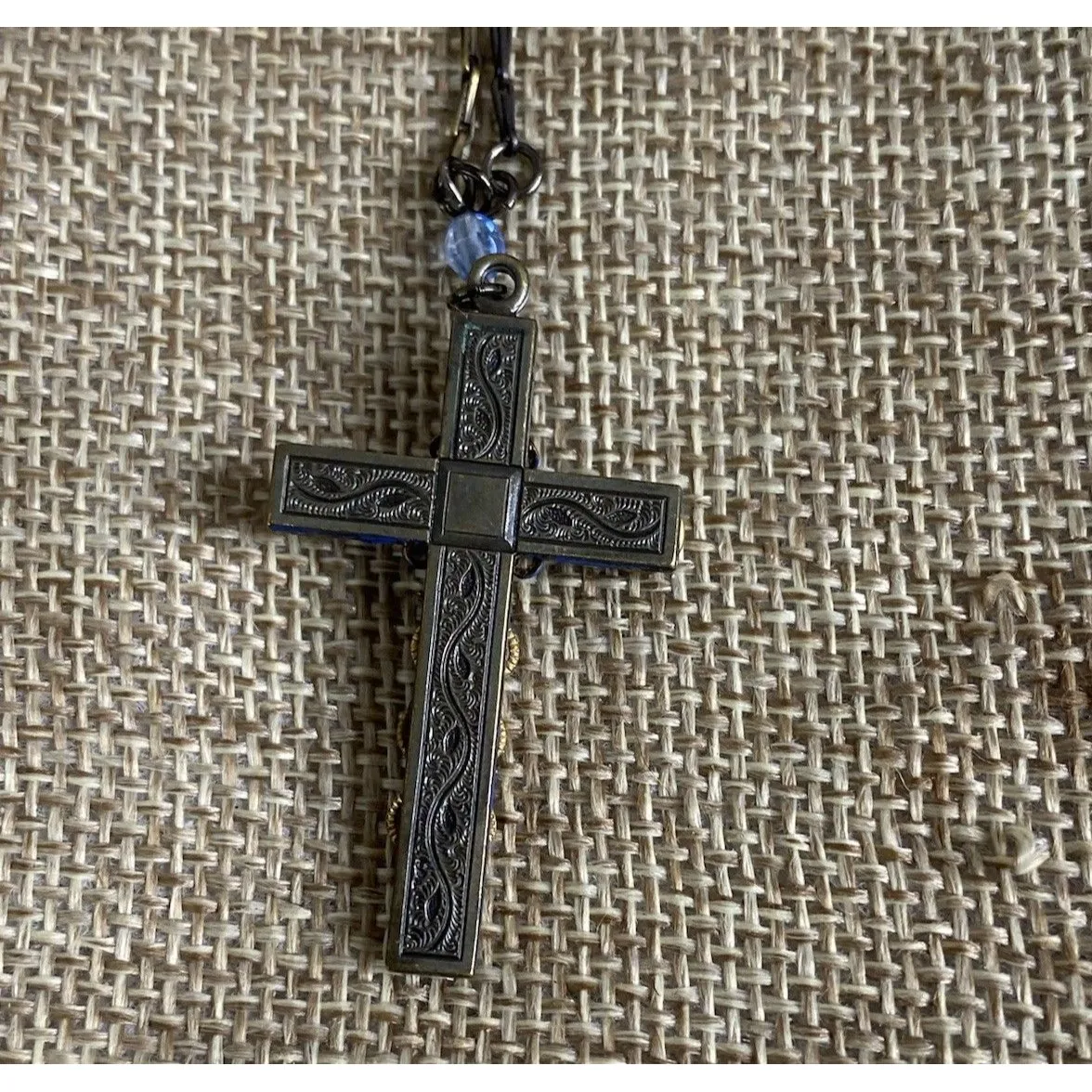 Belladonna Cross Necklace VTG Signed Collar Blue Crystal Rhinestone Enamel Rare - Image 6