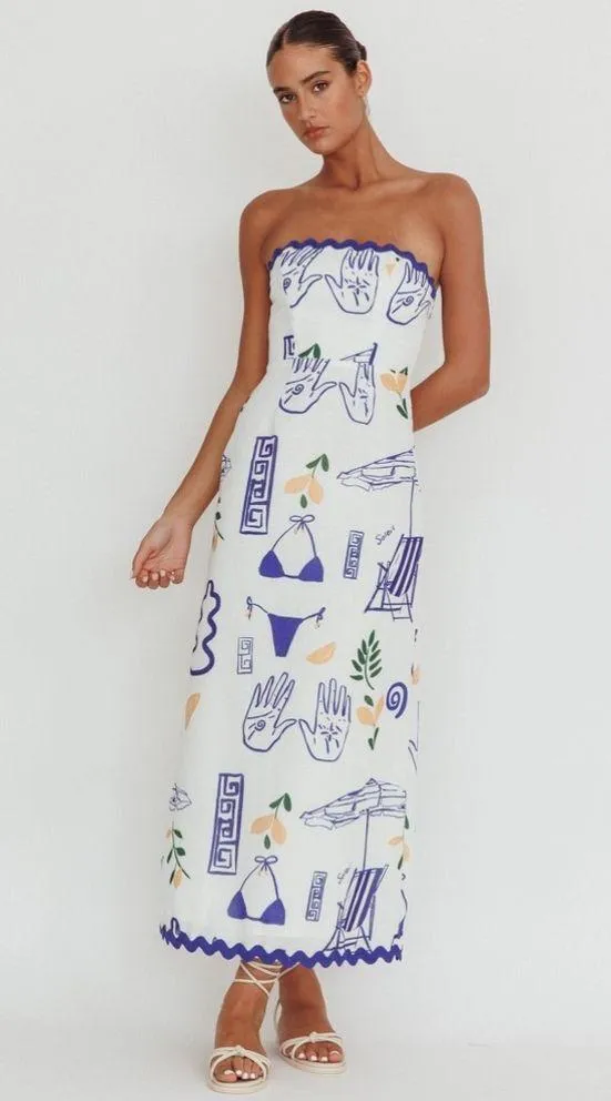 *NWT* Indie Lux Cypress Graphic Strapless Maxi Dress White - Image 3