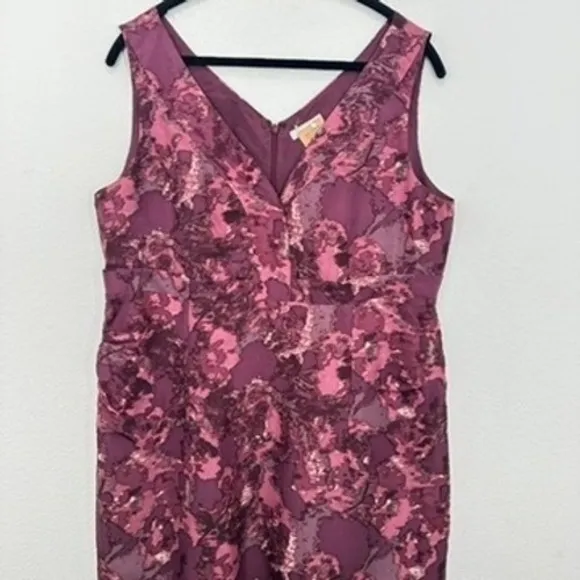 Garnet‎ Hill Size 16 Maroon Purple Floral 100% Silk Knee Length Dress Wedding - Image 2
