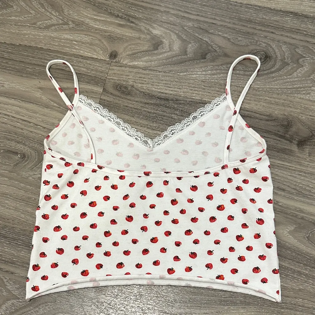 Brandy Melville White Strawberry Lace Cami - Image 3