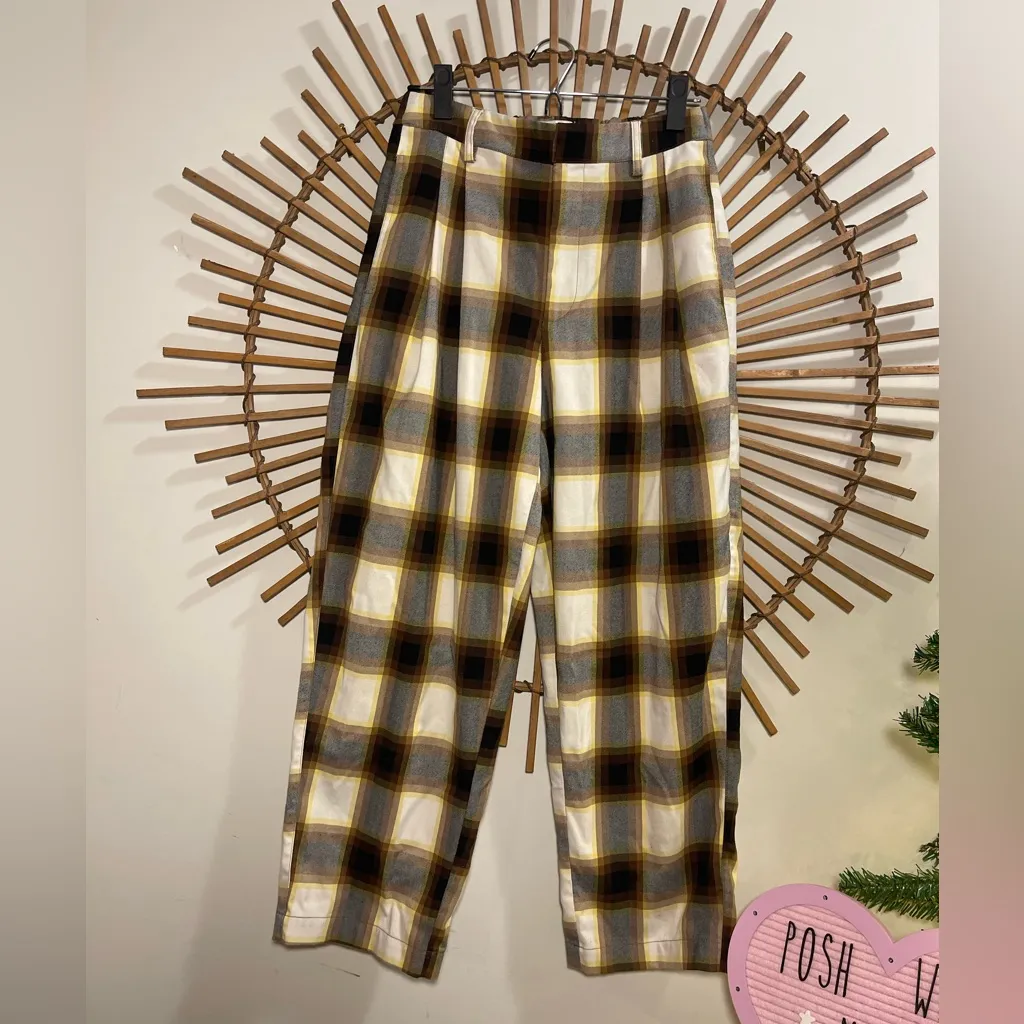 Urban Outfitters Dalton Pleated Mid-Rise Trouser Pant Brown/yellow Plaid Grunge - Image 5