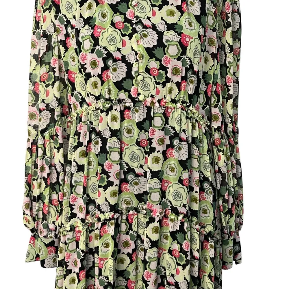 Cinq A Sept Lucille Tiered Ruffle Floral Midi Dress Abstract Green Prairie 0 NWT - Image 4