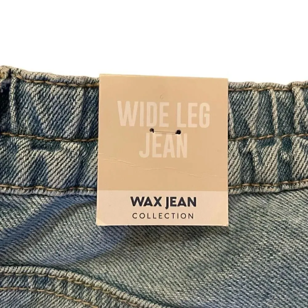 Wax Jean Y2K  Wide Leg  Distressed Shredded Light Blue High Waist  Jeans Sz M - Image 2