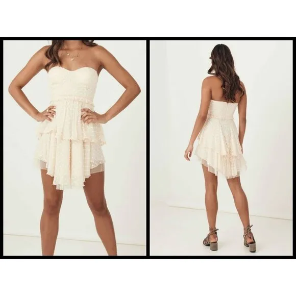 💕SPELL GYPSY X FREE PEOPLE💕 Mira Bustier RaRa Dress Ivory Small S NWT White - Image 2