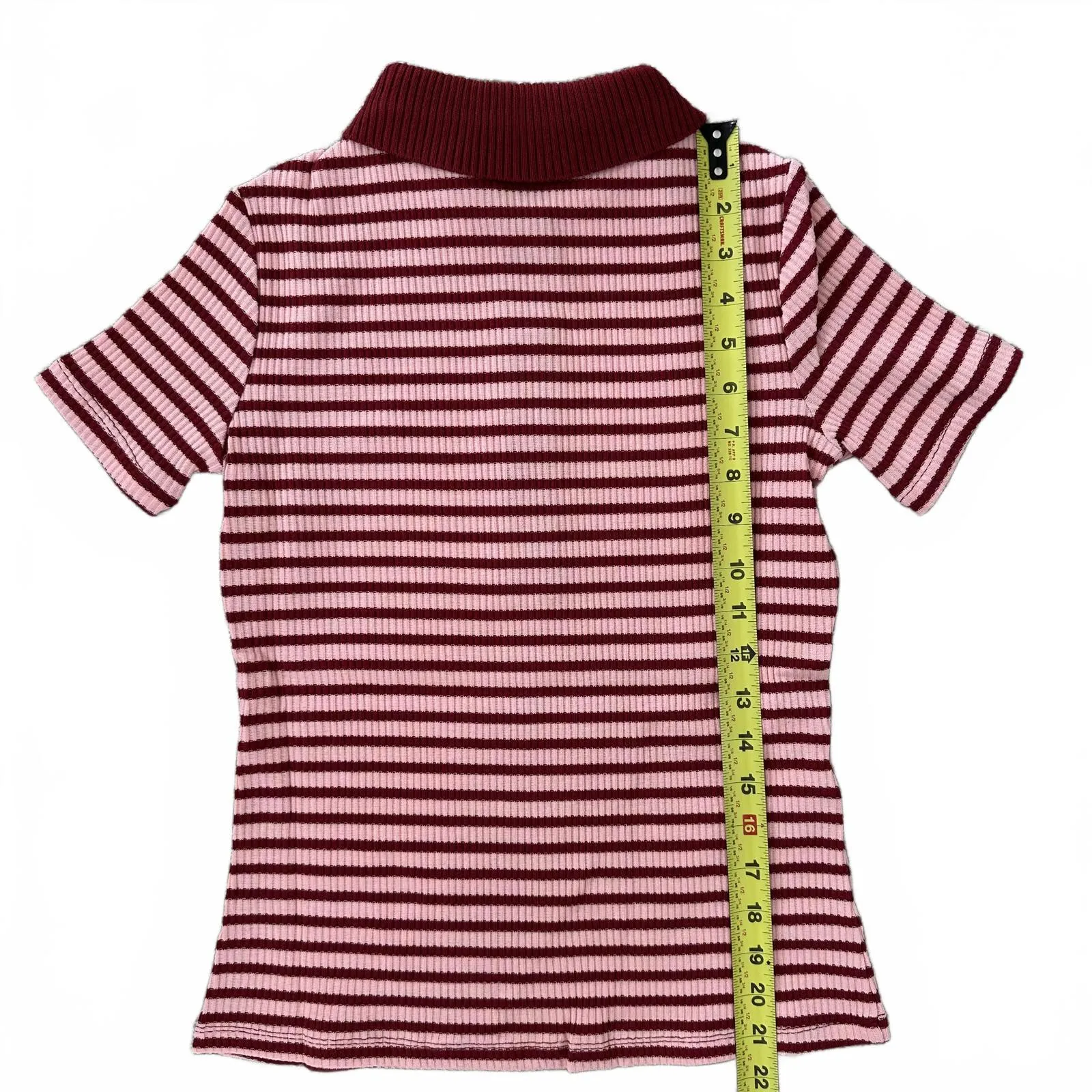 Mango Cotton Blend Short-Sleeved Striped Polo Shirt Red Pink Stripes NWT Small - Image 3