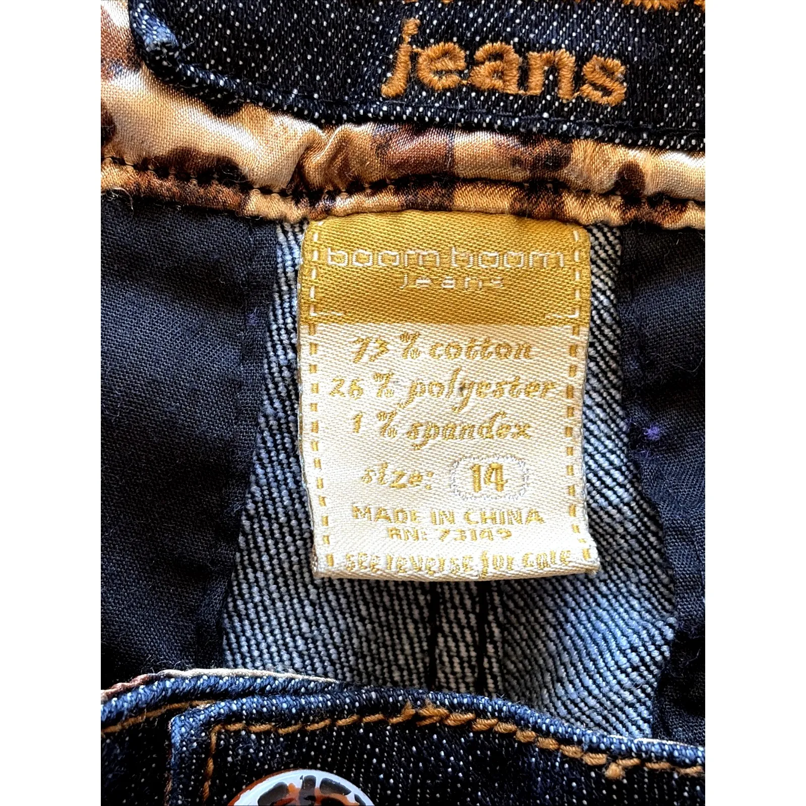 Boom Boom Jeans Dark Wash Animal Print Accent 5-Pocket Y2K Style Womens 14 - Image 12