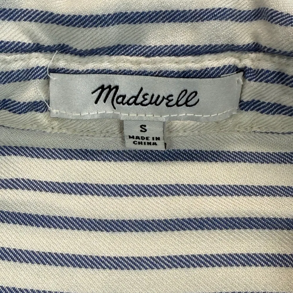 Madewell Striped Button-Up Shirt Short Sleeve Relaxed Fit Blue White Size S READ - Image 4