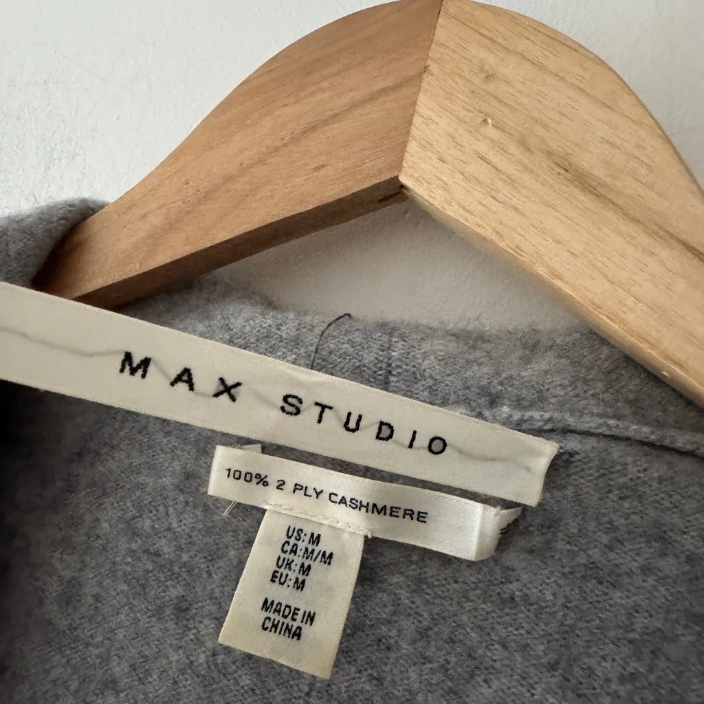 Max Studio Gray Open Cardigan 2 Ply 100% Cashmere - Image 4