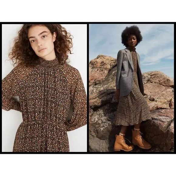 💕MADEWELL💕 Georgette Smocked-Neck Midi Dress Folktale Paisley M Petite NWT - Image 2