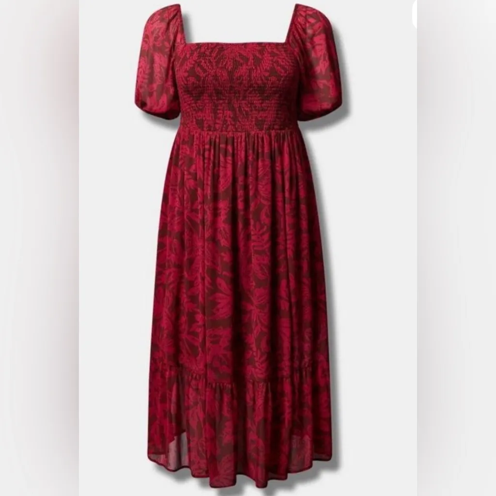 Torrid Tea Length Smocked Bodice A-Line Dress floral dress - Image 4