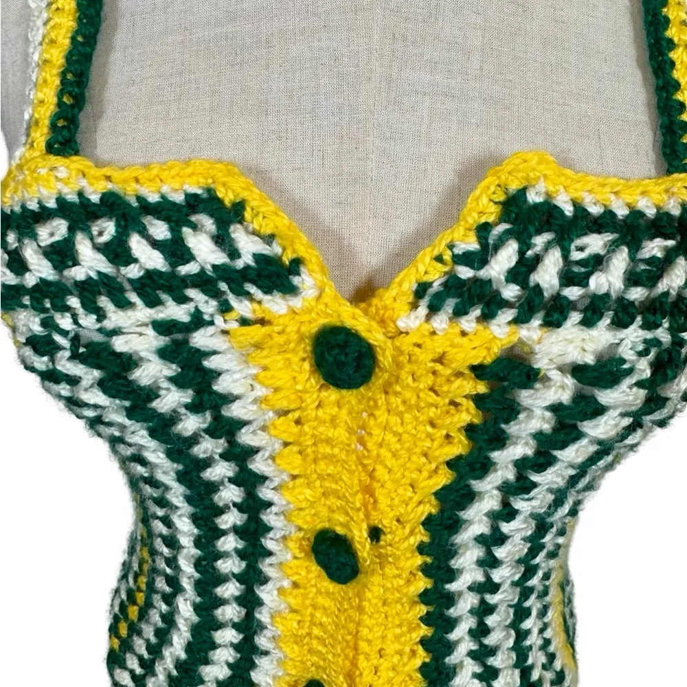 Vintage Handmade Granny Crochet Knit Button Corset Style Bustier Tank Top Vest Green Size XS - Image 2
