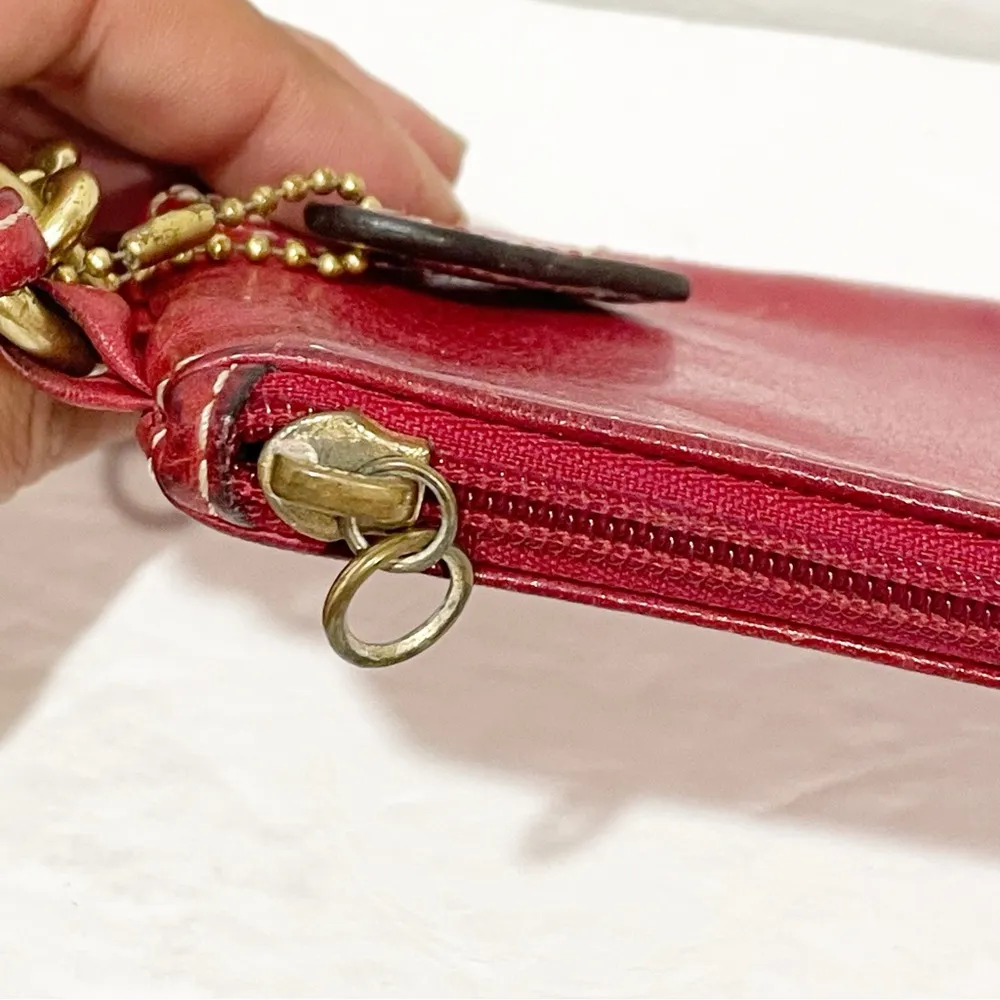 Coach Red Leather Small Wristlet Full Zip Wallet Card Holder - Image 2
