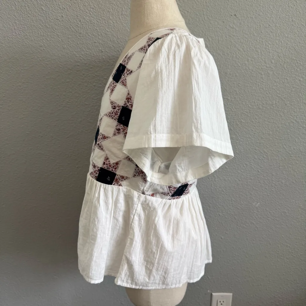 Madewell Flutter Sleeve Peplum Top in Patchwork‎ Quilt Size XS - Image 5