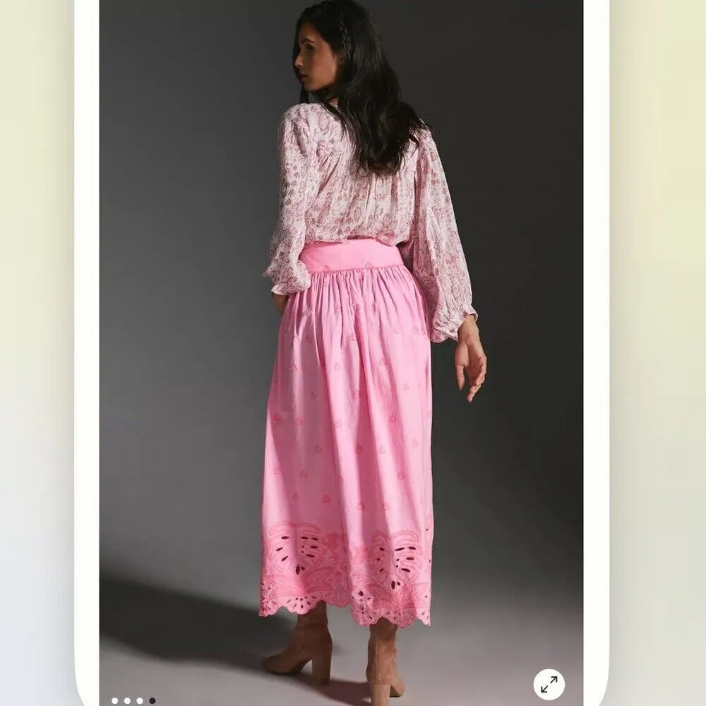 Anthropologie Farm Rio Eyelet Pink Maxi Skirt NEW Size XS - Image 2
