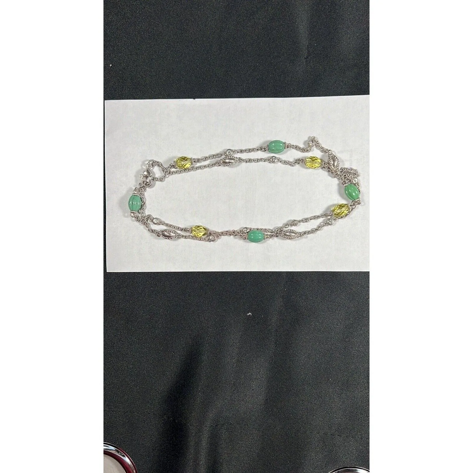 Judith Ripka Sterling Silver Green Turquoise & Lemon Quartz Station Necklace 36" - Image 2