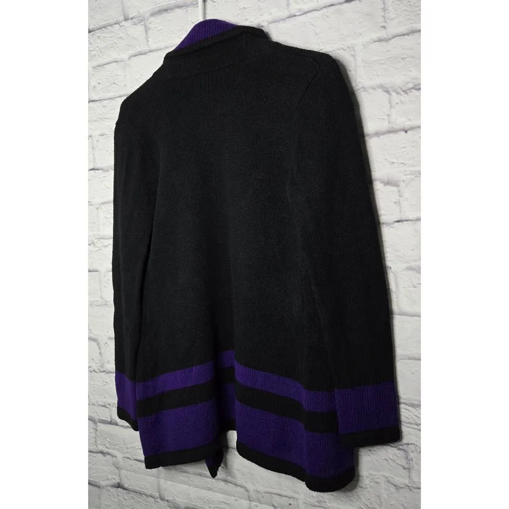 Lauren Ralph Lauren black & purple wool blend cardigan sweater size PS. - Image 4
