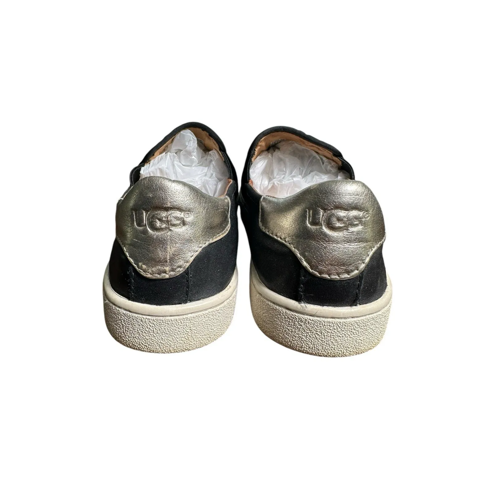 UGG Cas Black Tan Leather Slip-On Flat Sneaker‎ in Black Size 6 Women's #S26-0 - Image 5