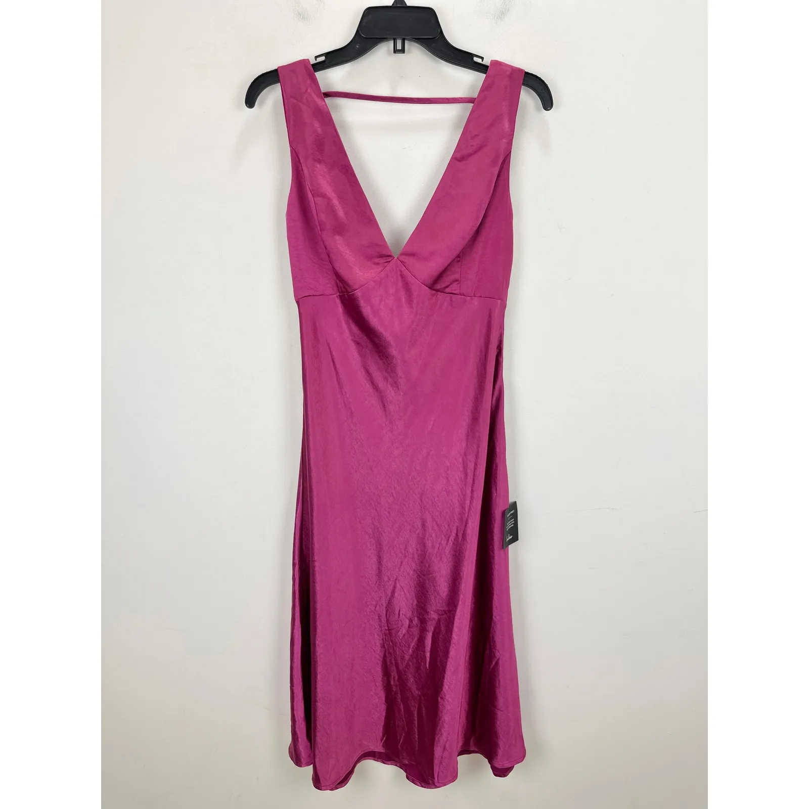 Lulus Incredible Love Magenta Satin Cowl Back Midi Slip Dress Cocktail Large NWT - Image 5