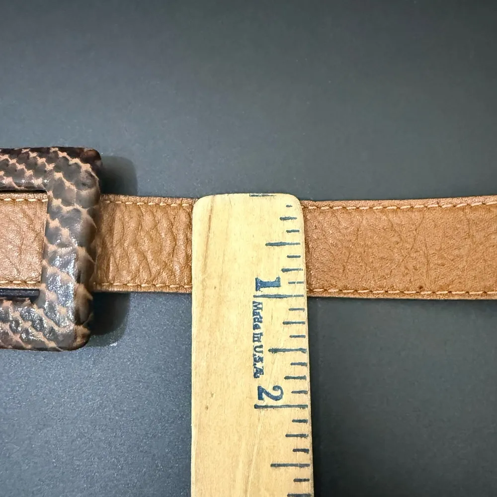 LEATHEROCK Snakeskin Leather Buckle Brown Genuine Leather Skinny Belt Size 32 - Image 8