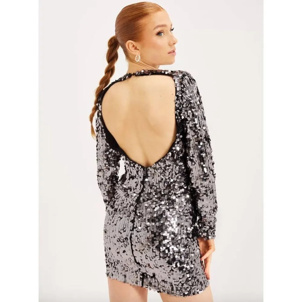 Bardot Valentina Sequin Mini Dress Smoke Womens Size XS - Image 2