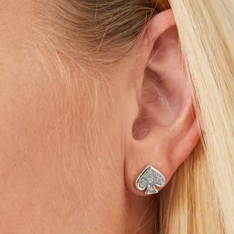 New Kate Spade Everyday Spade Enamel Glitter Stud in Silver on Kate Spade Card - Image 4