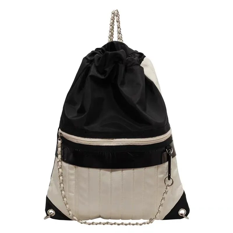 NWT‎ Quilted Leathe BiColor Drawstring Chain Strap Shoulder Bag White - Image 2