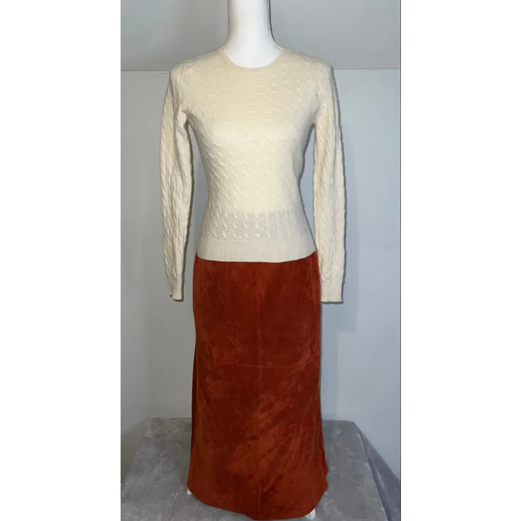 Vintage Genuine Orange Suede Maxi Skirt Size 10 - Image 7