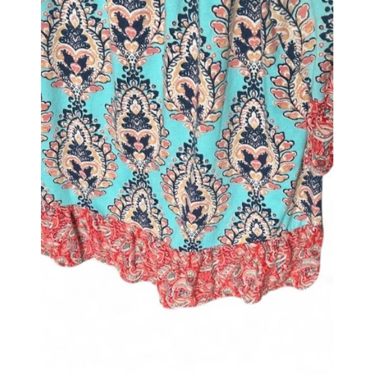 Fig & Flower Mixed Media Paisley‎ Blouse Women’s S Aqua & Red Boho Bell Sleeves - Image 5