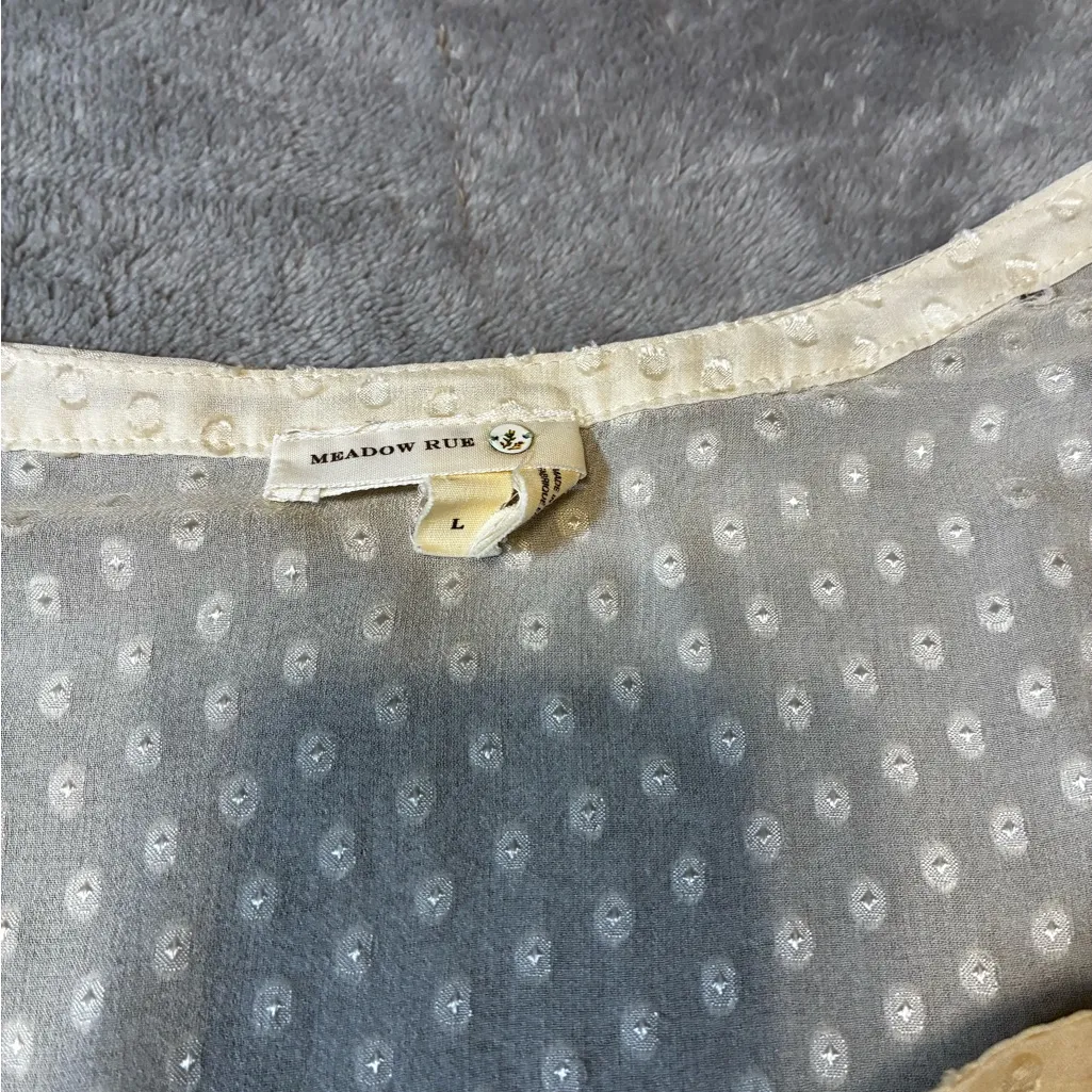 Anthropologie Meadow Rue Silk Blouse Women’s Large Boho Peasant Top Cream Lace White - Image 2