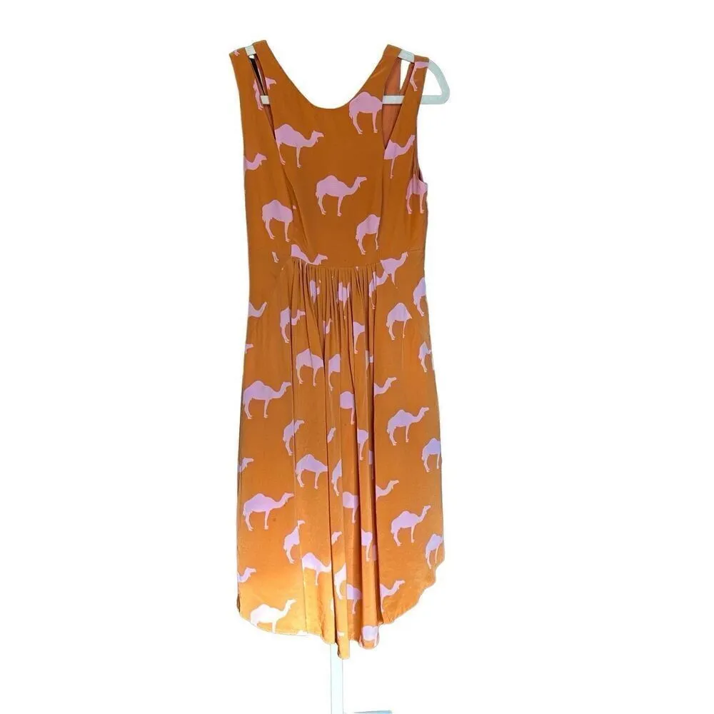 Anthropologie Rare "Dromedary Dress" by Charlotte Taylor Orange pink camel novel - Image 2