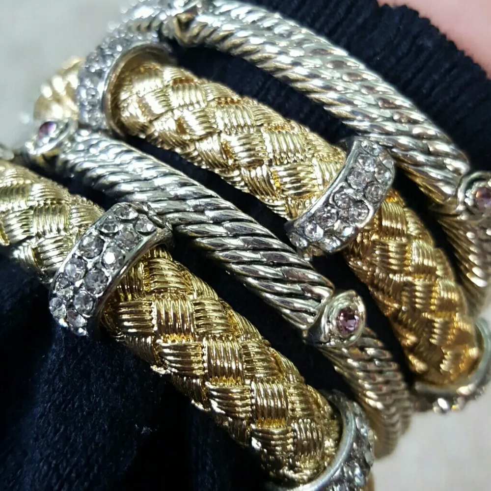 Stretchy Mixed Metals Rhinestone Bracelet Set - Image 4