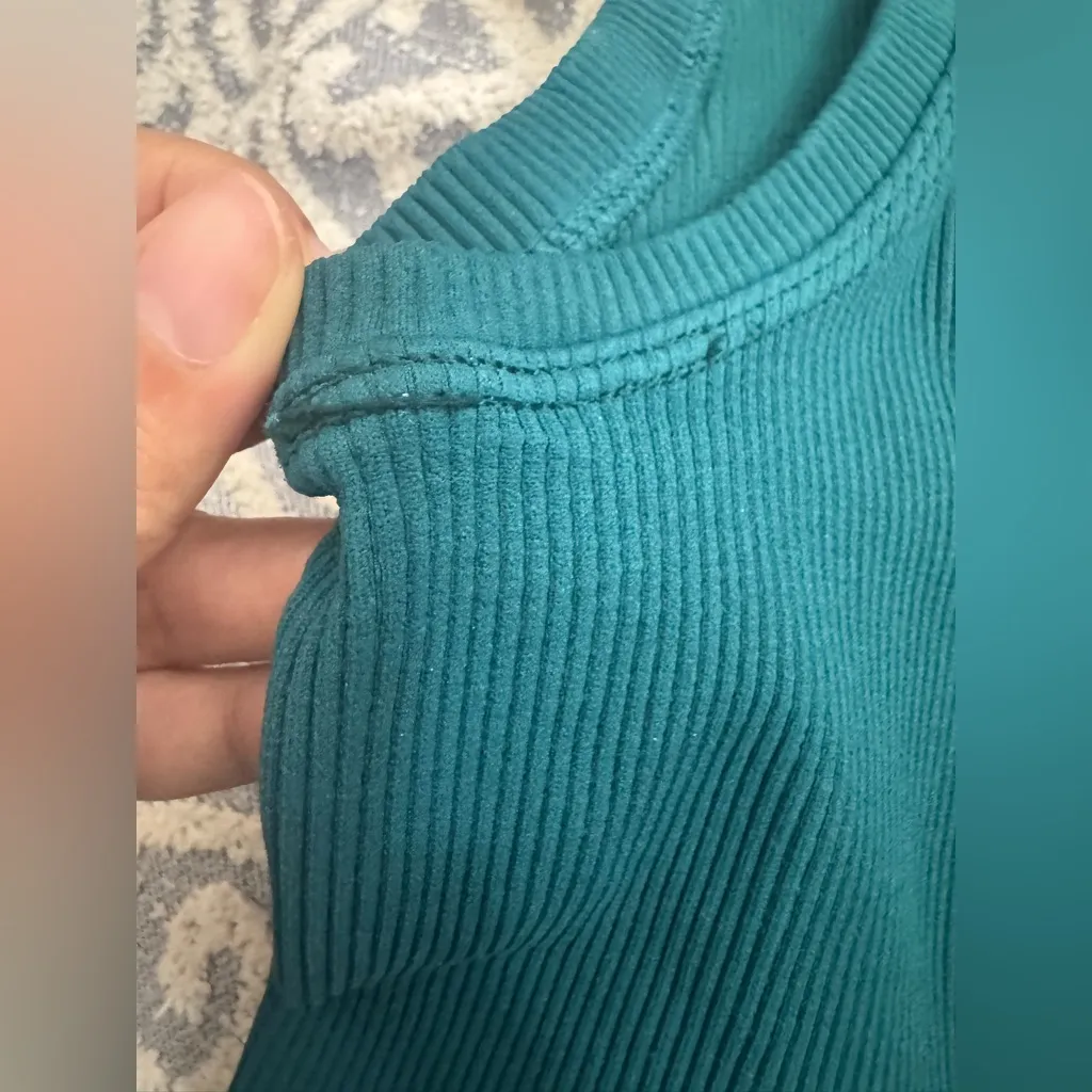 Free People Movement  Ribbed Tank Top M/L Green High Neck Mock Neck Misprint - Image 4