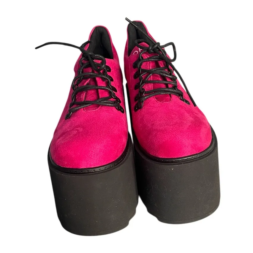 LA MODA Hot Pink Platform Shoes Touch The Sky Sneakers Vegan Suede Size 10 US 8 - Image 2
