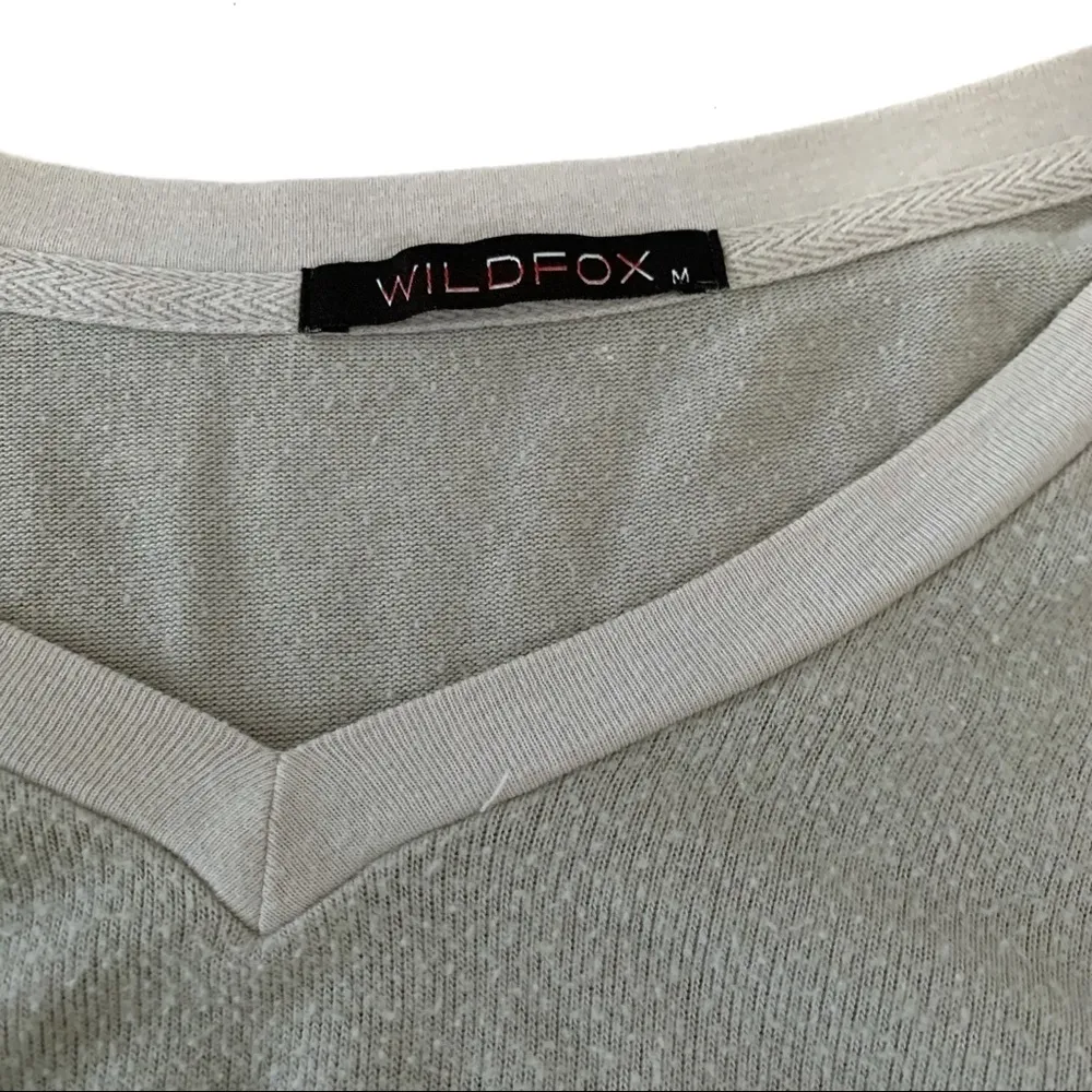 Wildfox Grey V-Neck LS Lightweight Soft Rayon Sweatshirt - Image 2